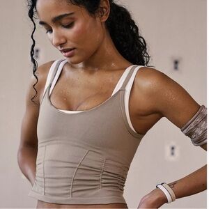 #492 Free People Good Karma Ruched Cropped Tank Top - Mushroom